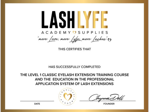 Lash Certificate Copy | LashLYFE Academy